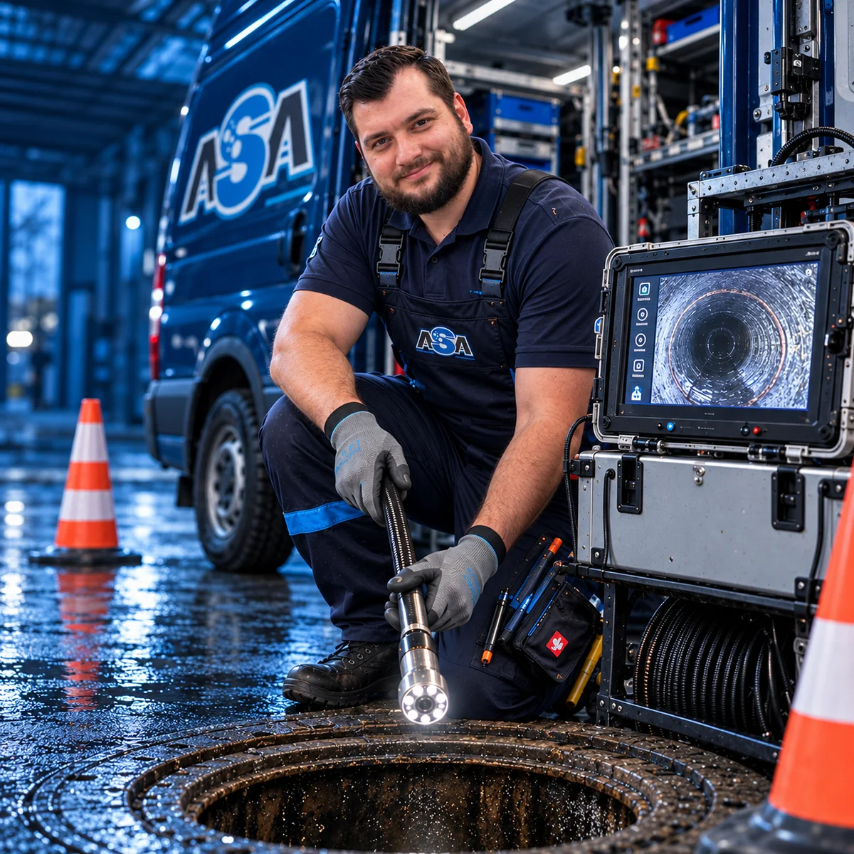 ASA-Mitarbeiter bei Kamerainspektion